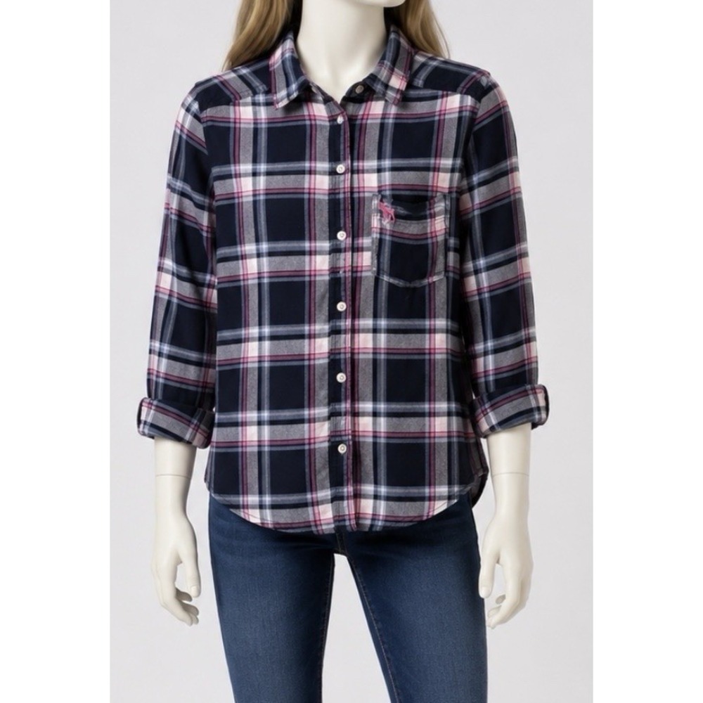ABERCROMBIE & FITCH Girls Flannel Long Sleeve Button Up Shirt Size 13 14 Blue